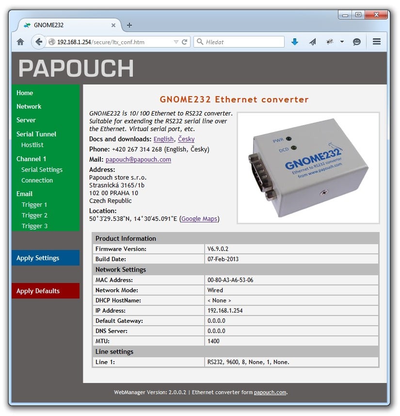 Imagen representativa del producto GNOME232: Ethernet to RS232 converter – GNOME232_1 número 4